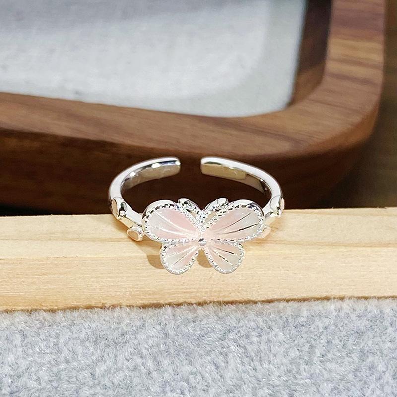 Sweet Flower Butterfly Cool Feeling Enamel Dripping Oil Opening Ring Girlish Feeling Light Luxury High Feeling Niche Index Finger Ring