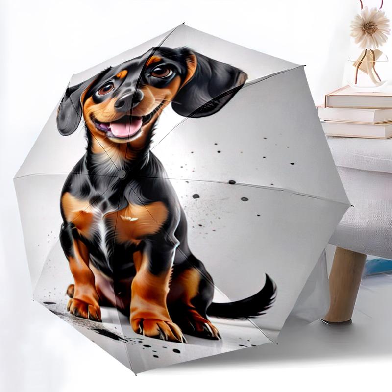1pc Cute dog pattern Umbrella Portable Folding Umbrella Iron Frame Hole Bone Structure Outdoor Home Umbrella