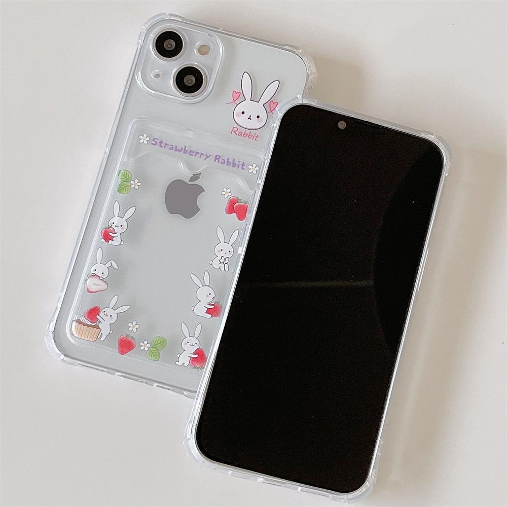 Strawberry Bunny Card Slot Mobile Phone Case - Compatible with iPhone 11 Pro, XR, XS Max.