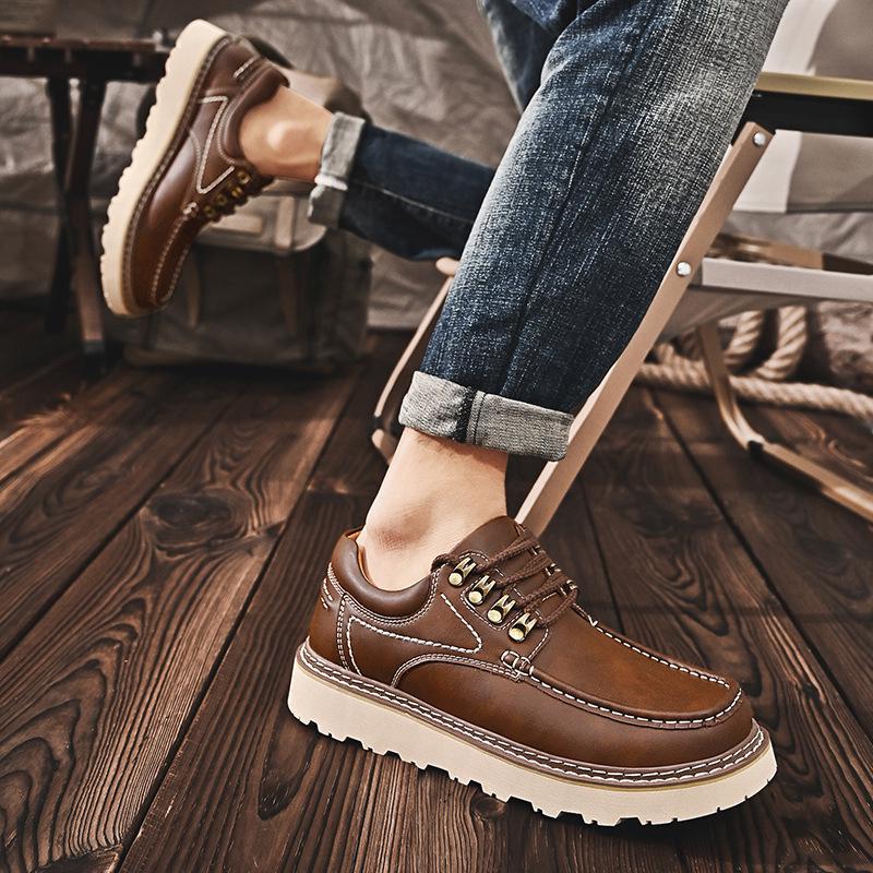 Men's 2023 Genuine Leather Casual Shoes - Trendy, Versatile, Thick Sole, Height Increasing, Anti-slip, Soft Sole, Lace-up