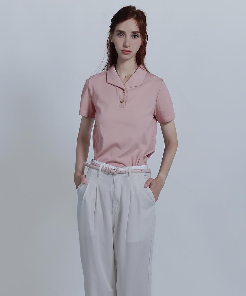 Keulleiseu Daily Two-Button Collared Short Sleeve T-Shirt_White
