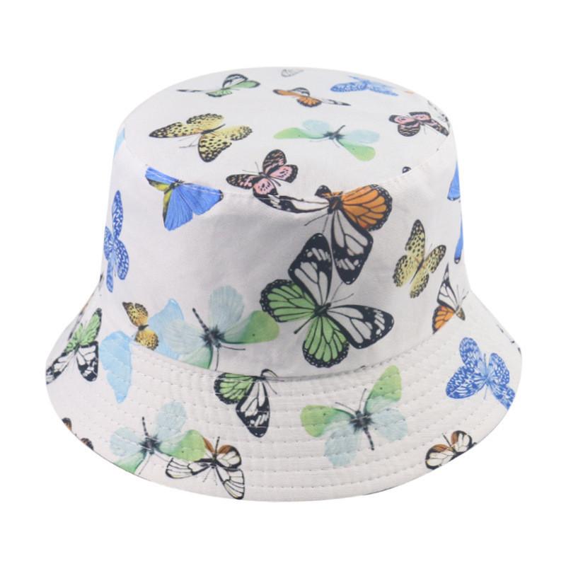 European American Style Cotton Fisherman Hat For Women Spring Summer Sunscreen Butterfly Printed Cap