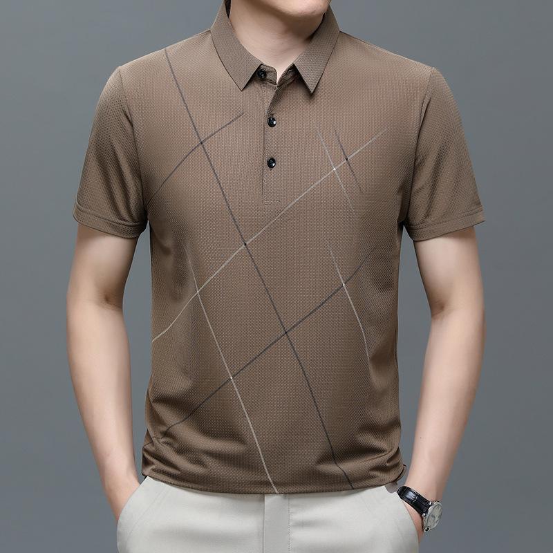 Ice Silk Polo Shirt Men'S Short-Sleeved Lapel T-Shirt Medium And Green Business Casual High Elastic Upper Clothes