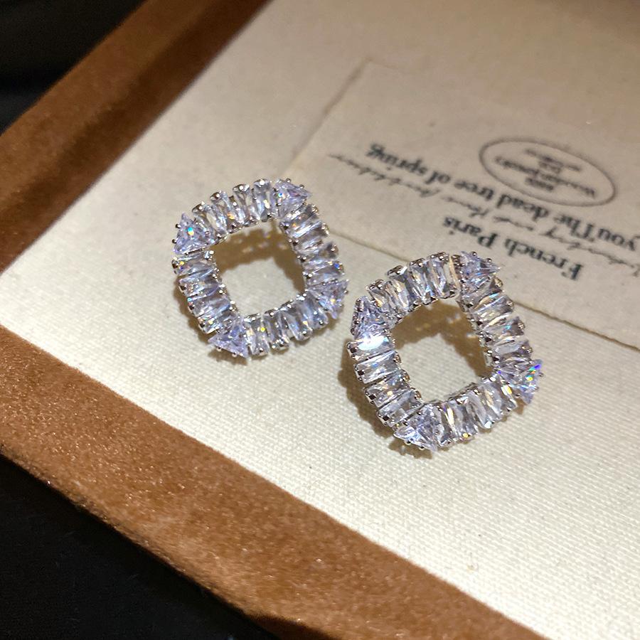 Square Hollow Out Crystal Earrings Retro Luxury Jewelry