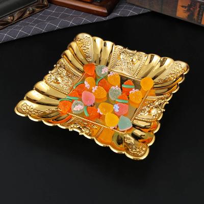 Placa de fruta quadrada de metal com borda esculpida grande pequena placa de buffet de hotel placa de exposição de alimentos placa de bolo para comida fria