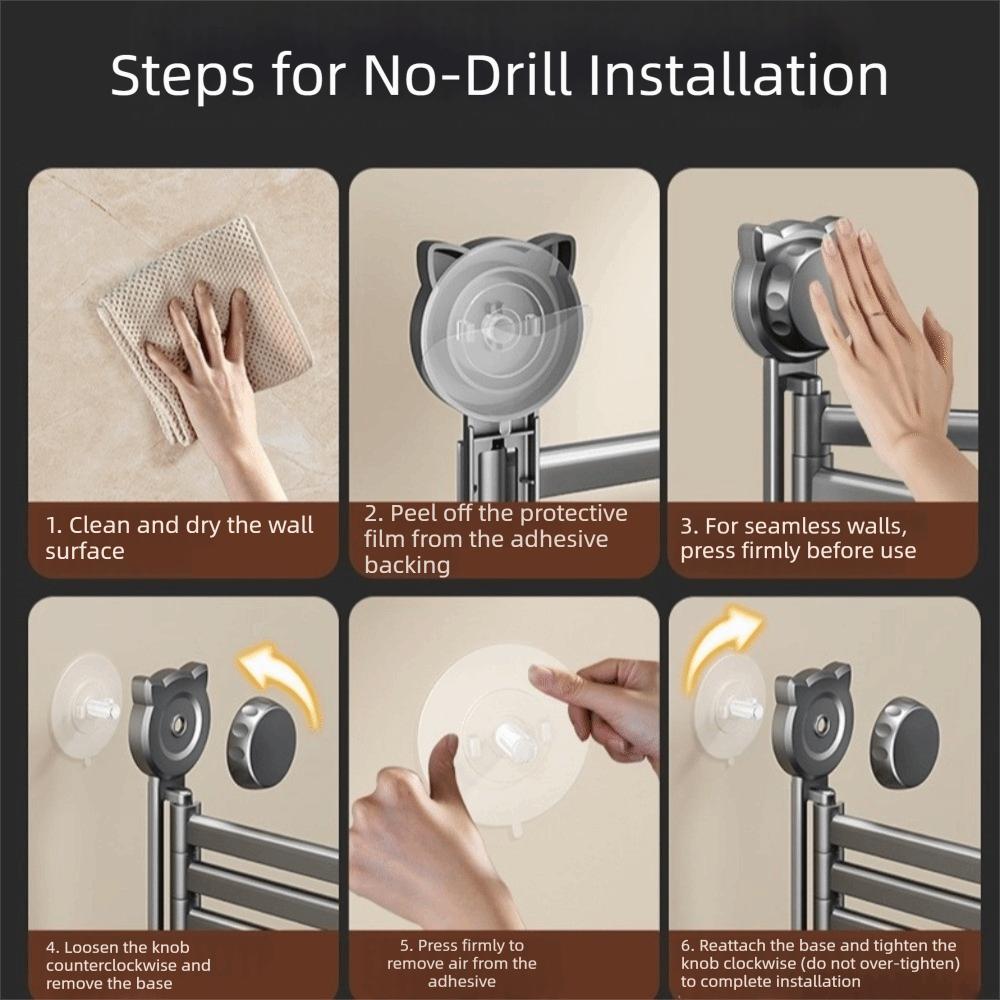 Suction Cup Rotating Towel Rack 180° Rotatable Multi-Rod Towel Hanging Holder Rustproof Wall Mount Swivel Toilet Towel Rod
