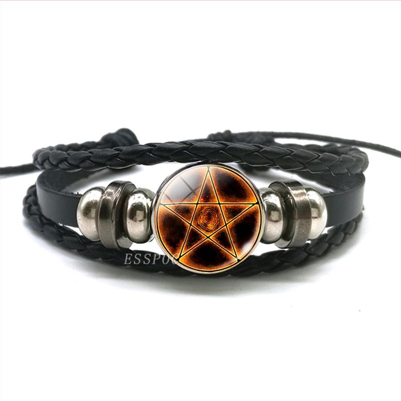 Χειροποίητο πλεκτό δερμάτινο βραχιόλι Occult Star Pentagram Multilayer Triple Moon Goddess Charm βραχιόλι Βραχιόλι Πεντάγραμμο Κοσμήματα