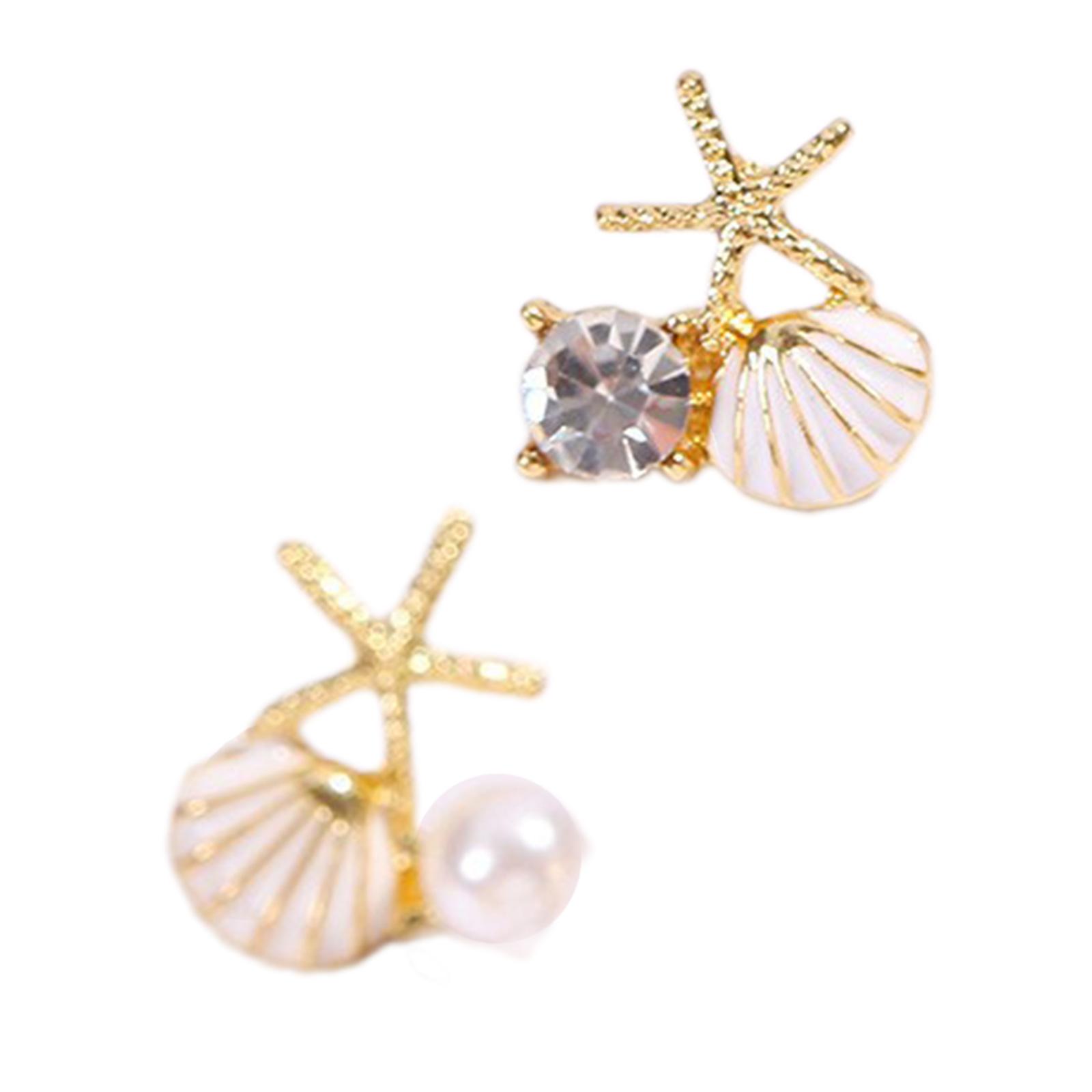 Asymmetric Starfish Earrings Stud Elegant Starfish Pearls Earrings With Crystal Zircons Marine Inspired Jewelry