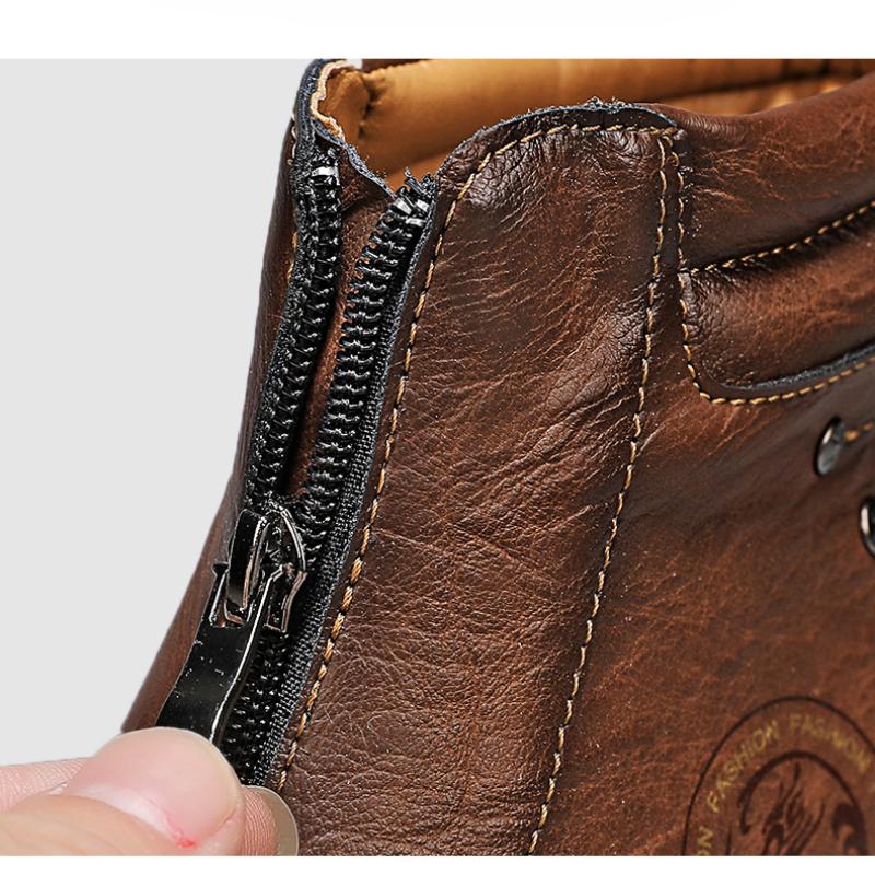 Pánské kozačky vysoké kožené boty plyšové outdoorové bavlněné boty velká velikost 39-46