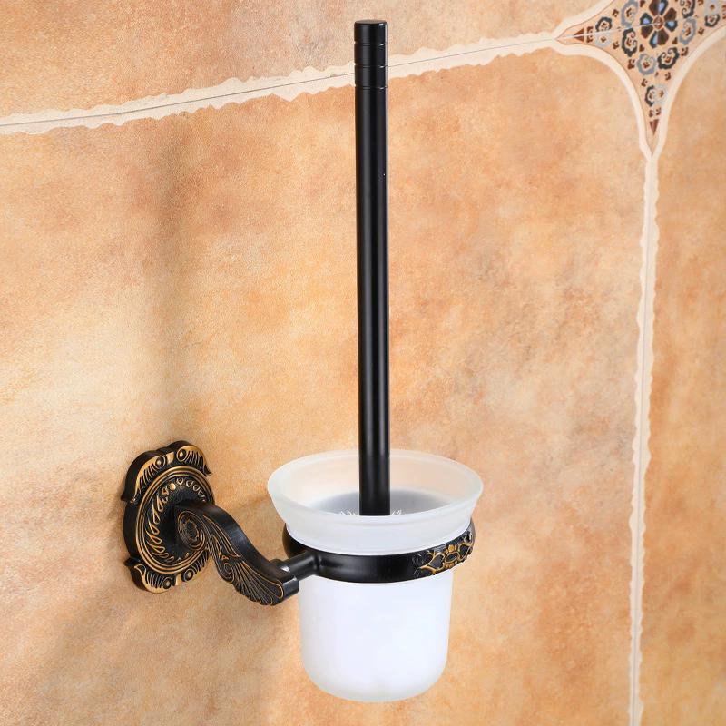 Tuqiu Antique Toilet Brush Holder with Brush Aluminum Carved Bathroom Toilet Scrub Cleaning Brush Holder Set