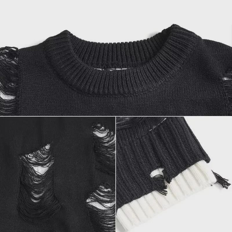 Unisex Trendy Thick Double-Layered Knitted Sweater with Holes