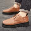 2025 autumn new men's leather shoes fashion trend versatile British style men's shoes platform low-top casual shoes