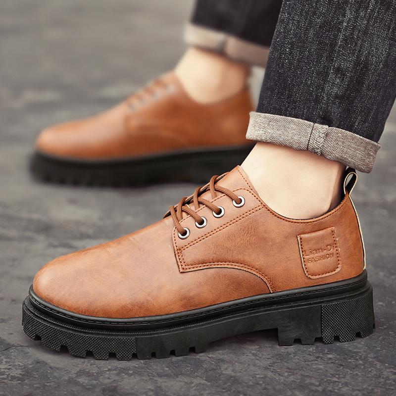 2025 Autumn New Men's Leather Shoes Fashion Trend Versatile British Style Men's Shoes Platform Low-top Casual Shoes