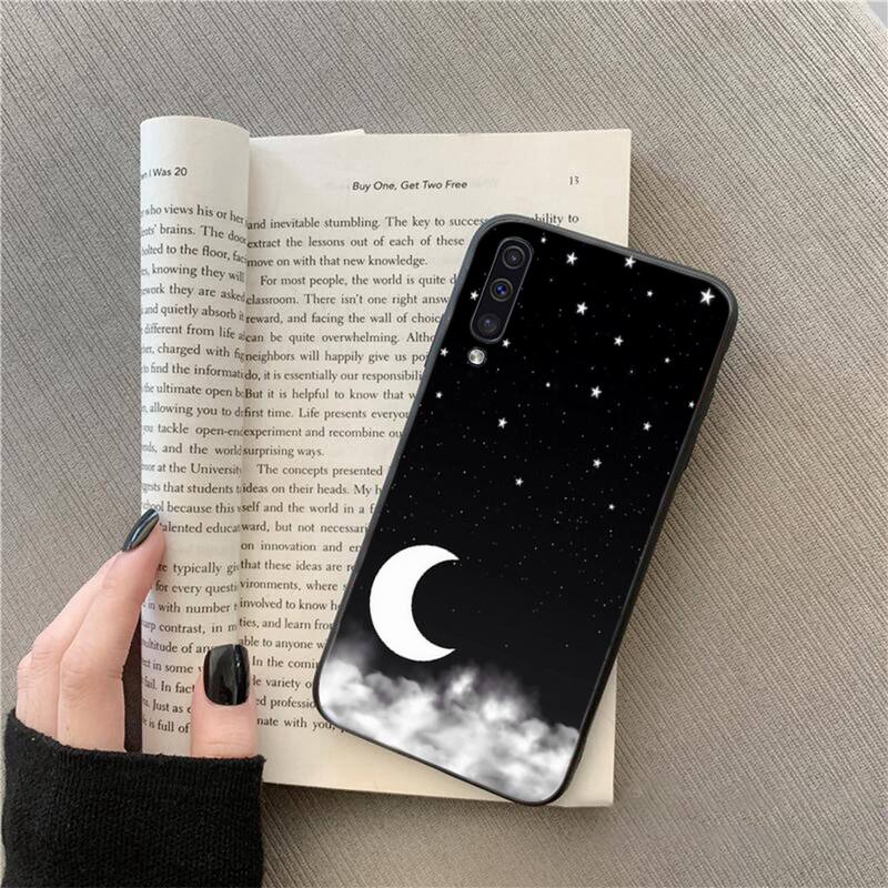 Black With White Moon Stars Space Astronaut Phone Case For Samsung Galaxy A7 A50 51 A70 80 A40 A20 A30 A8 A6 A8 Plus A9 A71