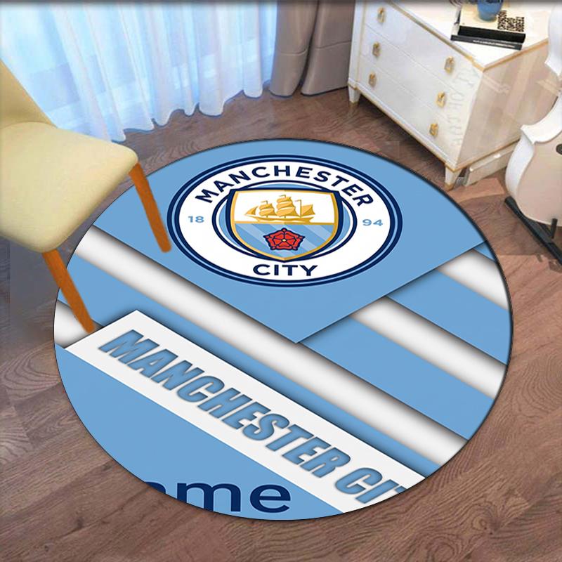 Benutzerdefinierter Name Manchester City Aufgedruckter Runder Teppich Teppich Stuhlteppich Bereichsteppich Eingang Fußmatten, für Bürostuhl Wohnzimmer Schlafzimmer Küche.