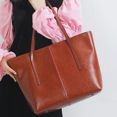 Simple Leather Women's Bag, European and American Retro Tote Bag, Leather Hand Bag, Shoulder Crossbody Bag, Large Capacity