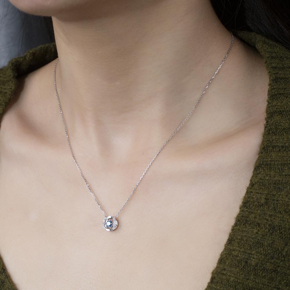 Blue Lab Grown Diamond Necklaces Real Gold Pendant for Women Girls in Stock Wholesale