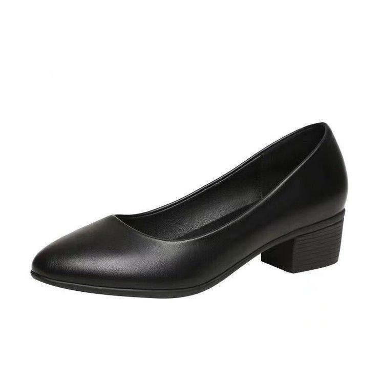 Soft Leather Shoes Black Spring New Comfortable Shallow Mouth Leather Shoes Soft Sole Flight Attendant Single Shoes