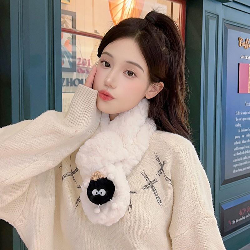 Soft Fleece Scarf Winter Warmth Cartoon Print Unisex Neck Wrap Cozy Comfortable Breathable Fashion Accessory