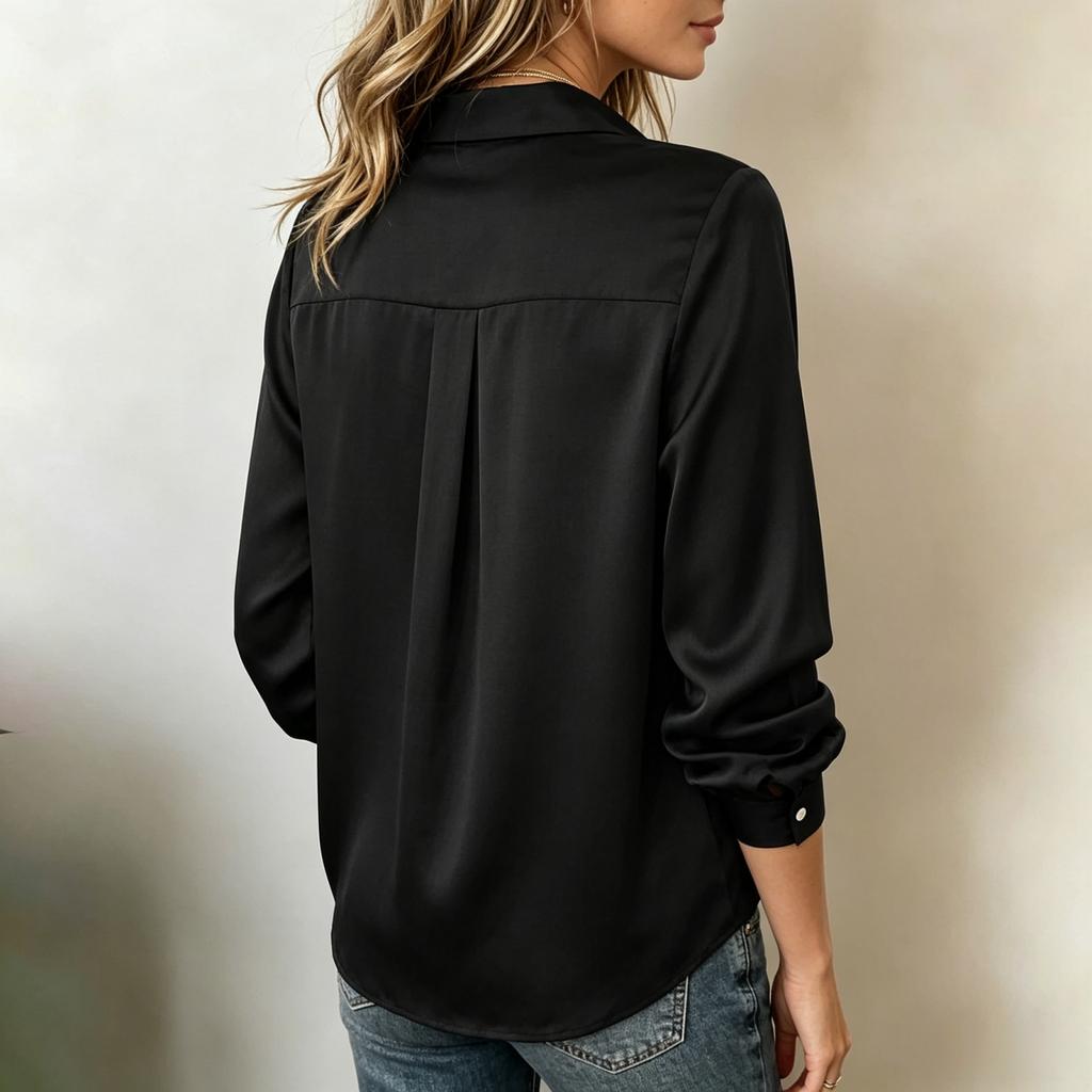 Women's Elegant Long Sleeve Shirt with Brooch Pin, Fashion Blouse for Work and Daily Wear