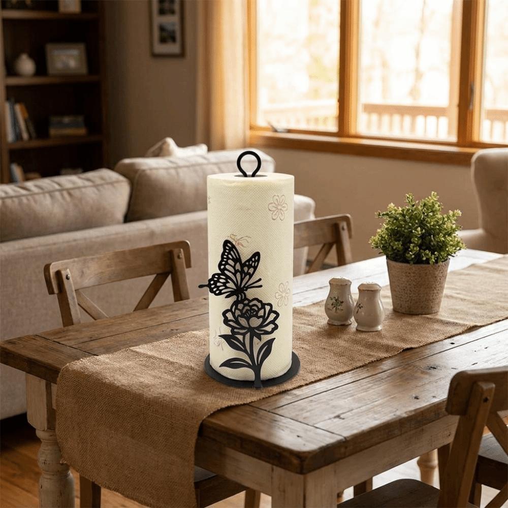 Simple 2D Flat Butterfly Napkin Holder Wooden Base Decorative Roll Paper Towel Holder Free Standing Paper Towel Rack Bathroom