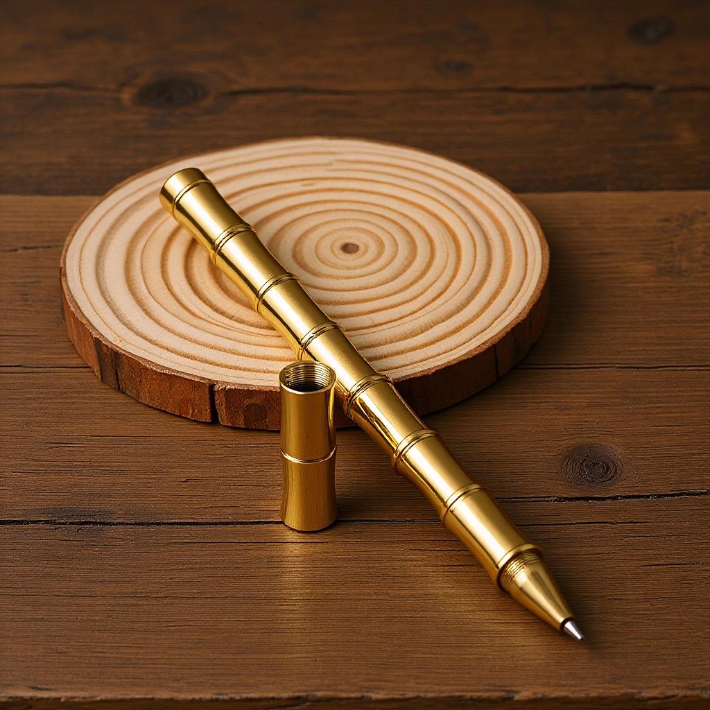 Brass Retro Bamboo Metal Barrel Pen - Neutral Business Signature with Creative Sections