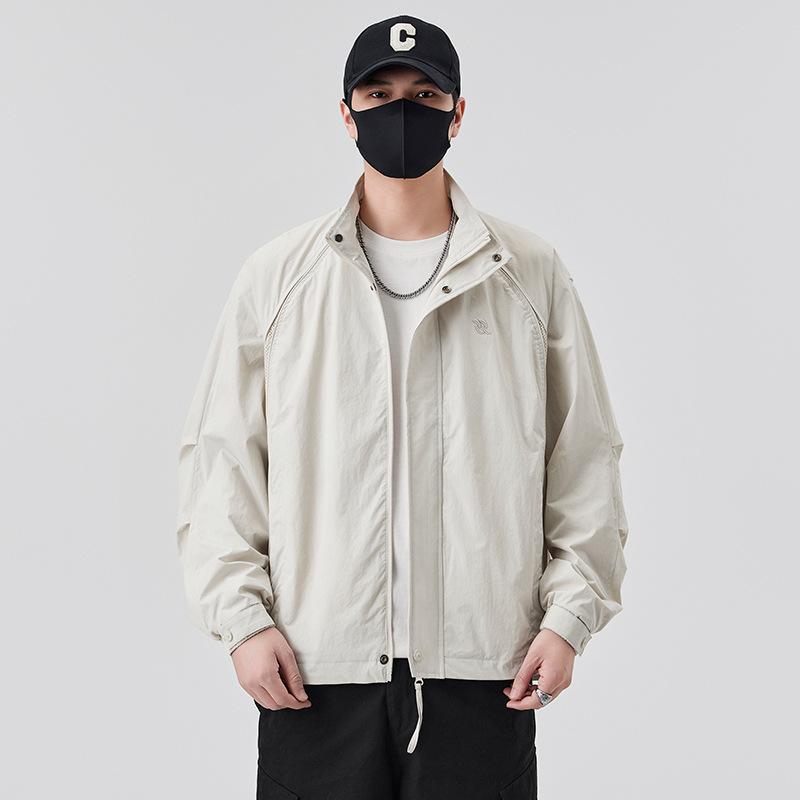 Spring Men'S Trendy Brand Embroidery Splicing Breathable Mesh Stand-Up Collar Jacket Couple With The Same Style Outdoor Versatile Leisure