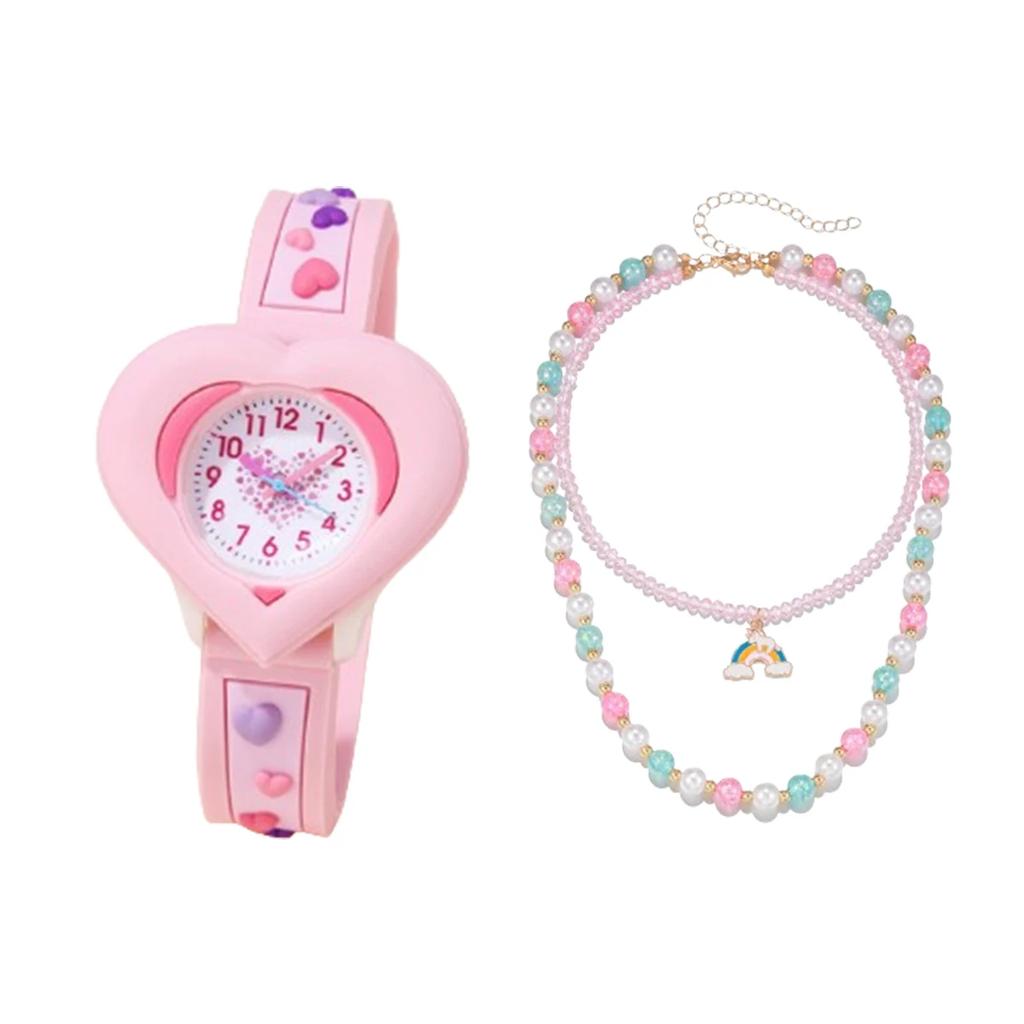 1/2pcs-Cute heart-shaped quartz watch for girls - silicone strap, suitable for Christmas gifts, birthday gifts