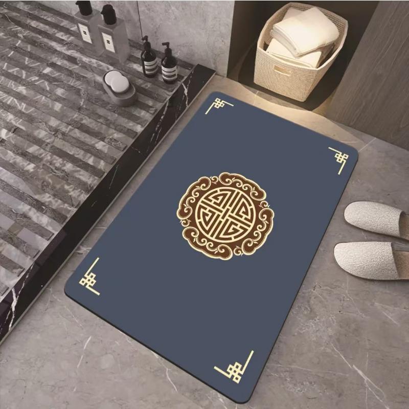 New Chinese Style Light Luxury Style Pattern Diatom Mud Floor Mat Bathroom Bathroom Water Absorption Anti-slip Quick-drying Foot Mat