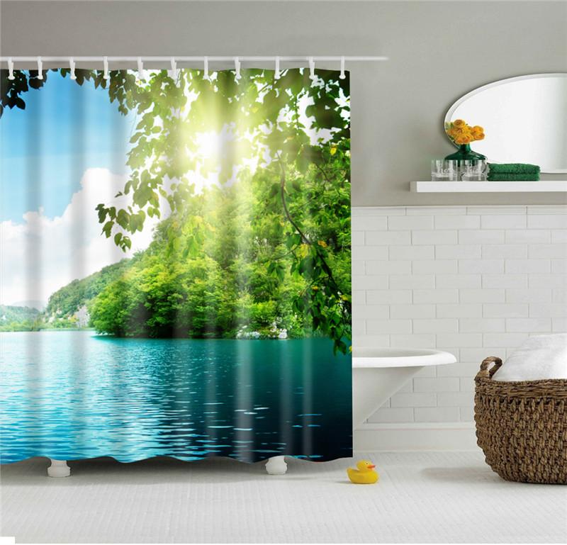 Forest Trees Printed 3D Bath Curtains Waterproof Polyester Fabric Washable Bathroom Shower Curtain Screen With Hooks Accessories