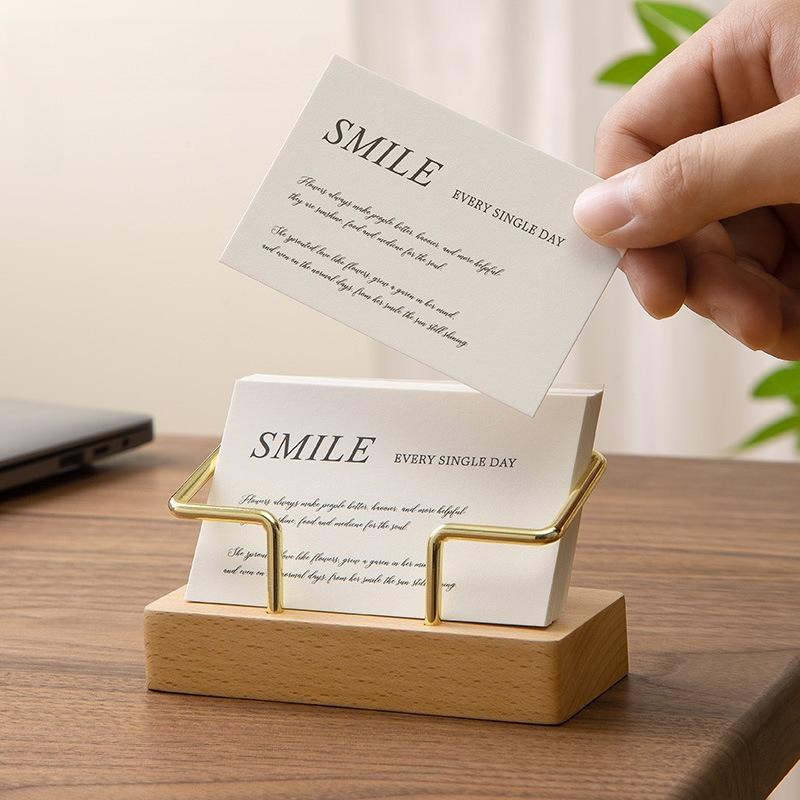 1pcs Front Desk Business Card Display Holder Creative Desktop Card Organizer Wooden and Metal Business Card Stand for Office