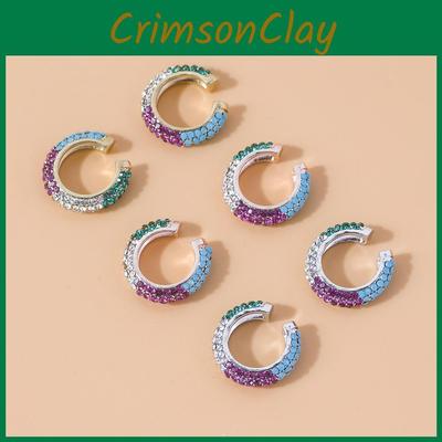 Fashionable European Style Rhinestone Ear Clips Colorful Alloy Ear Jewelry