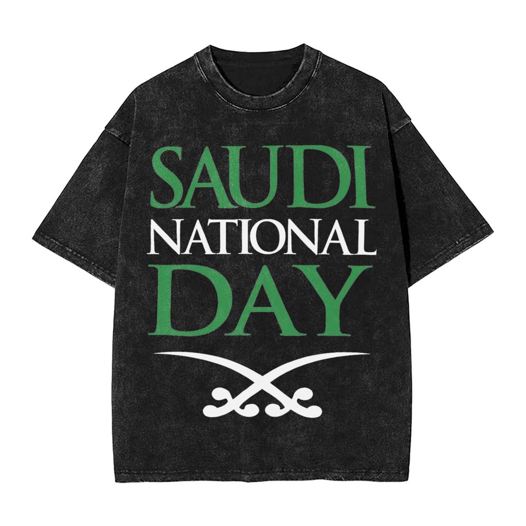 Harajuku Gewaschenes Hemd Saudi-Arabien September Accessoires Neuheit T-Shirt Oversize Nationalfeiertag Streetwear Sommer T-Shirt