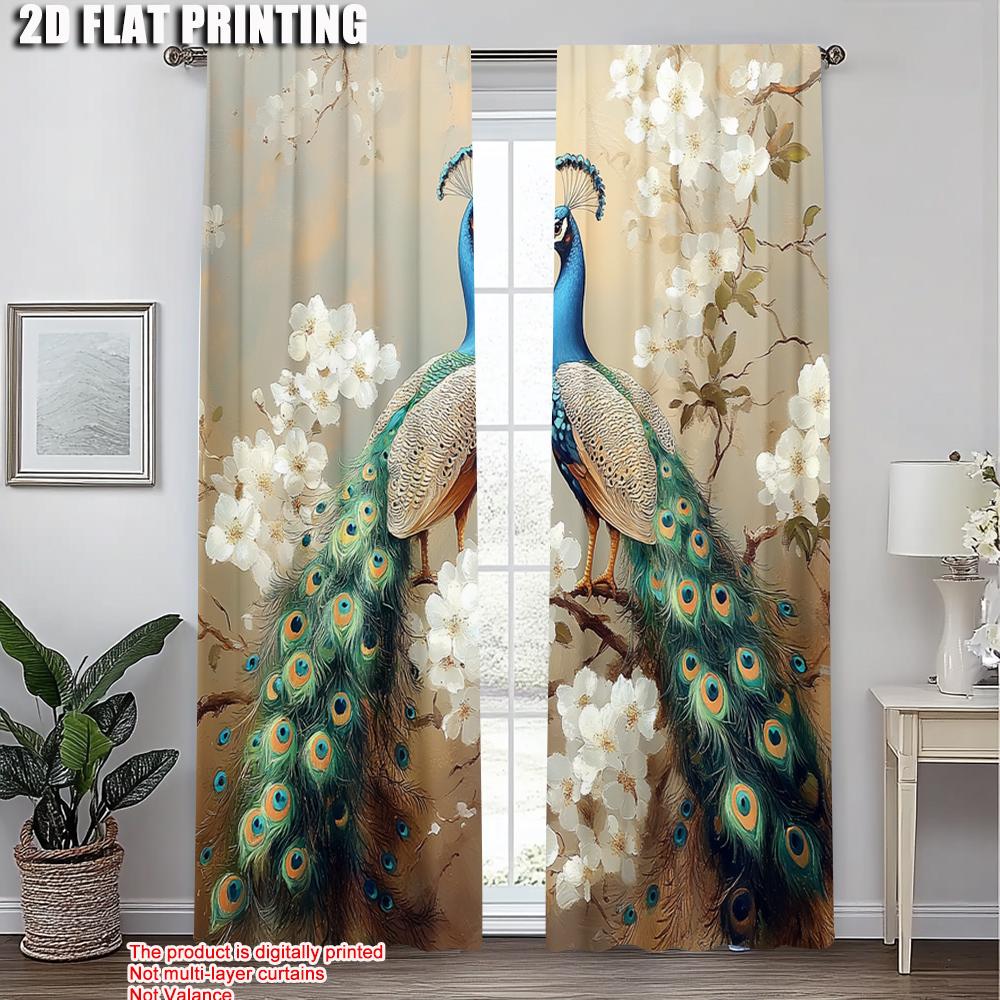 2pcs, Minimalist Curtains 2D Plane Printing Peacock and Flowers Polyester (without Rod) Room Decor Ldeal for Kitchen Living Room