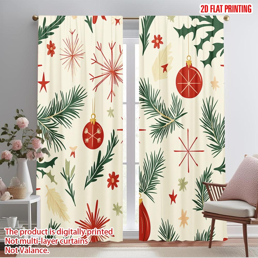 

2 шт., шторы с 2D-печатью, с цифровой печатью, рождественские шары, сосновые ветки, звезды (4) 100% полиэстер (без удилища) Все 52.50×116.00 CM 2pcs