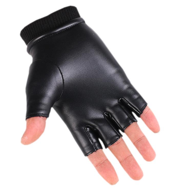 Men and Women PU Leather Half Finger Gloves Keyboard Typing Mobile Game Outdoor Sports Cycling Fitness Plus Velvet Warm Leather Gloves