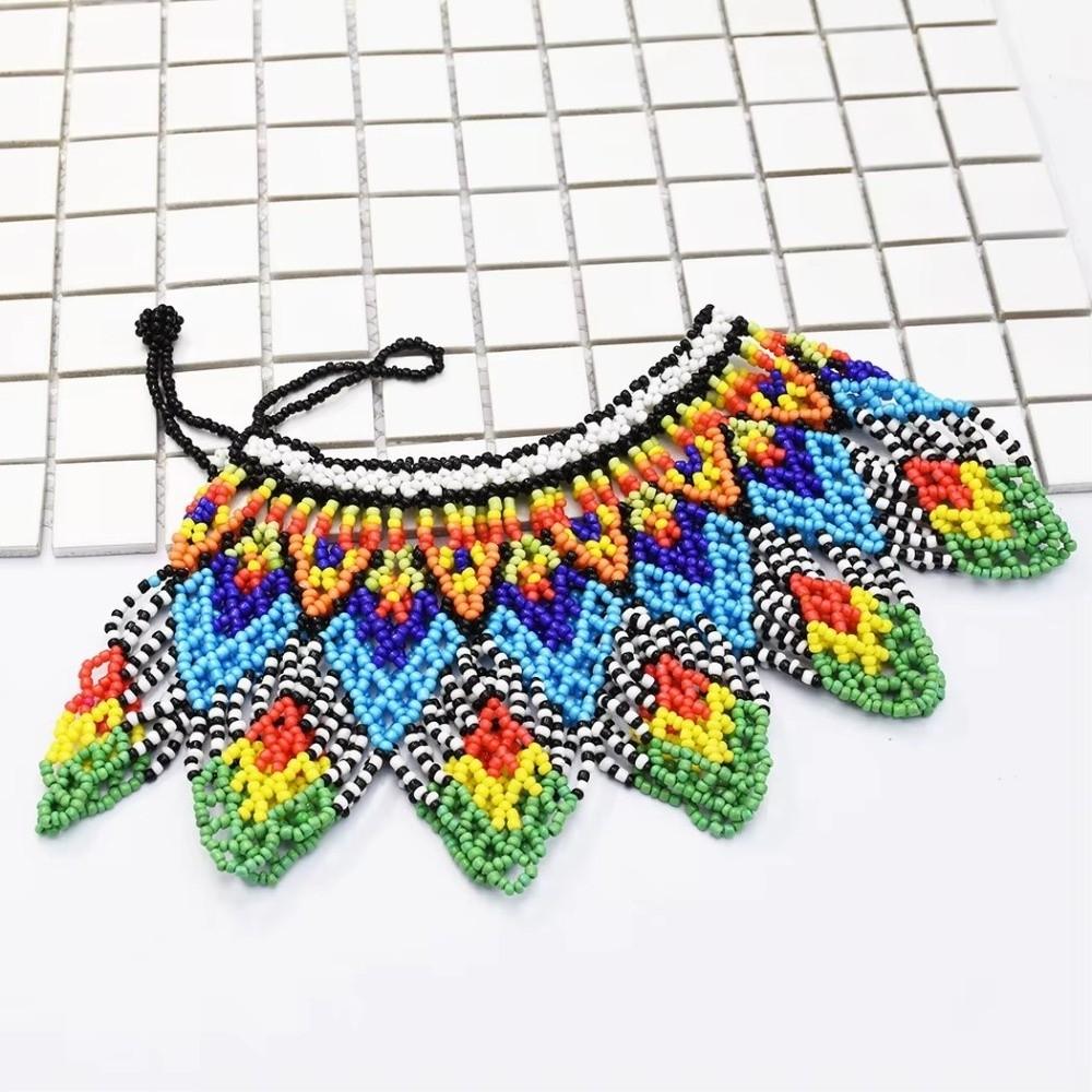 Multicolor Bead Chunky Necklace Ethnic Style Woven Choker Necklace  Girls Gift