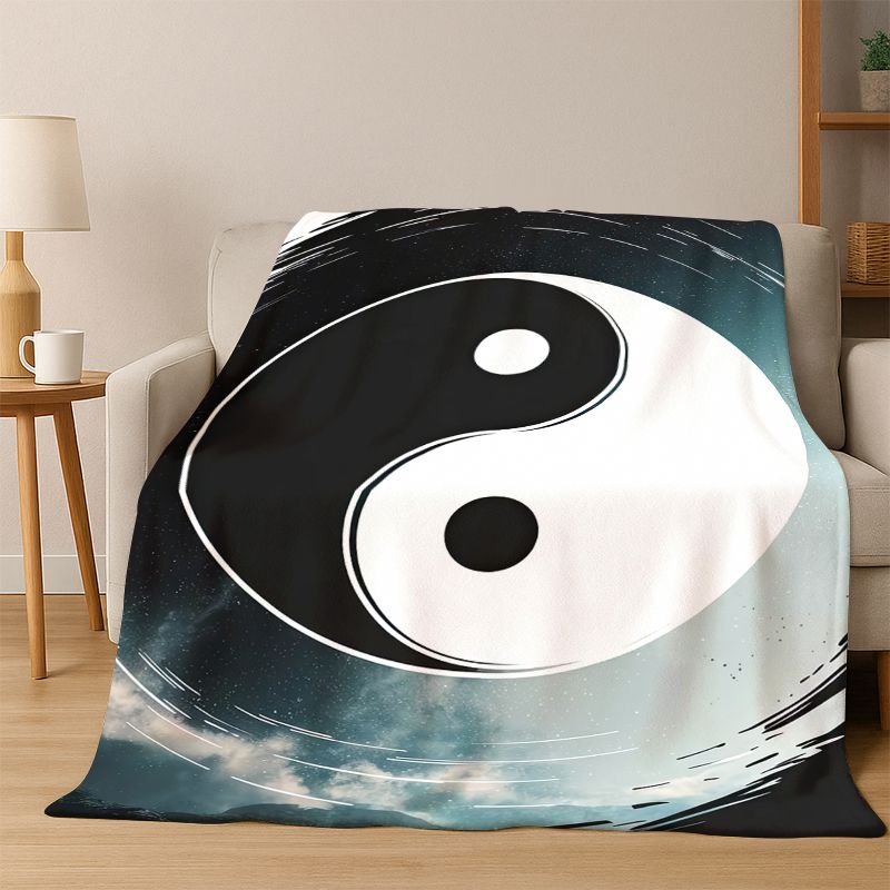 Yin Yang Symbol Chinese Tai Chi Flannel Blanket Soft Warm Throw Blanket for Bedroom Living Room Bed Travel Camping Picnic Gift