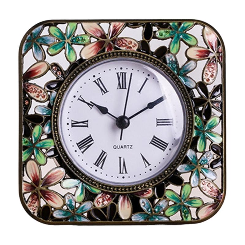 Desk Clock Vintage European Type Enamel Painted Table Clock, Quiet Movement Mantel Clock for Home Decoration