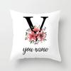 Personalized Name Flower Letter Pillow Case Alphabet Print White Square Pillow Case Dust Cover Bedroom Party Decoration