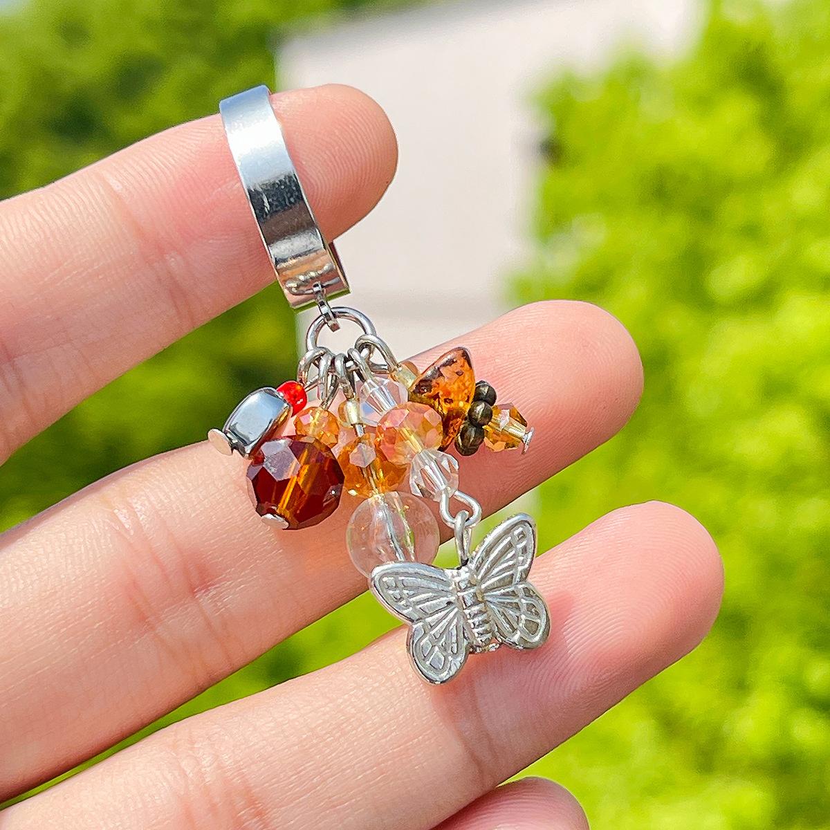 

Accessories, Pastoral Vacation Heart Butterfly Tassel Ring, Gravel Bow Open Ring Jewelry