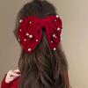Französische Samt Rote Haarspangen Schleife mit Diamant Federklemme Damen Kopfschmuck Haaraccessoires