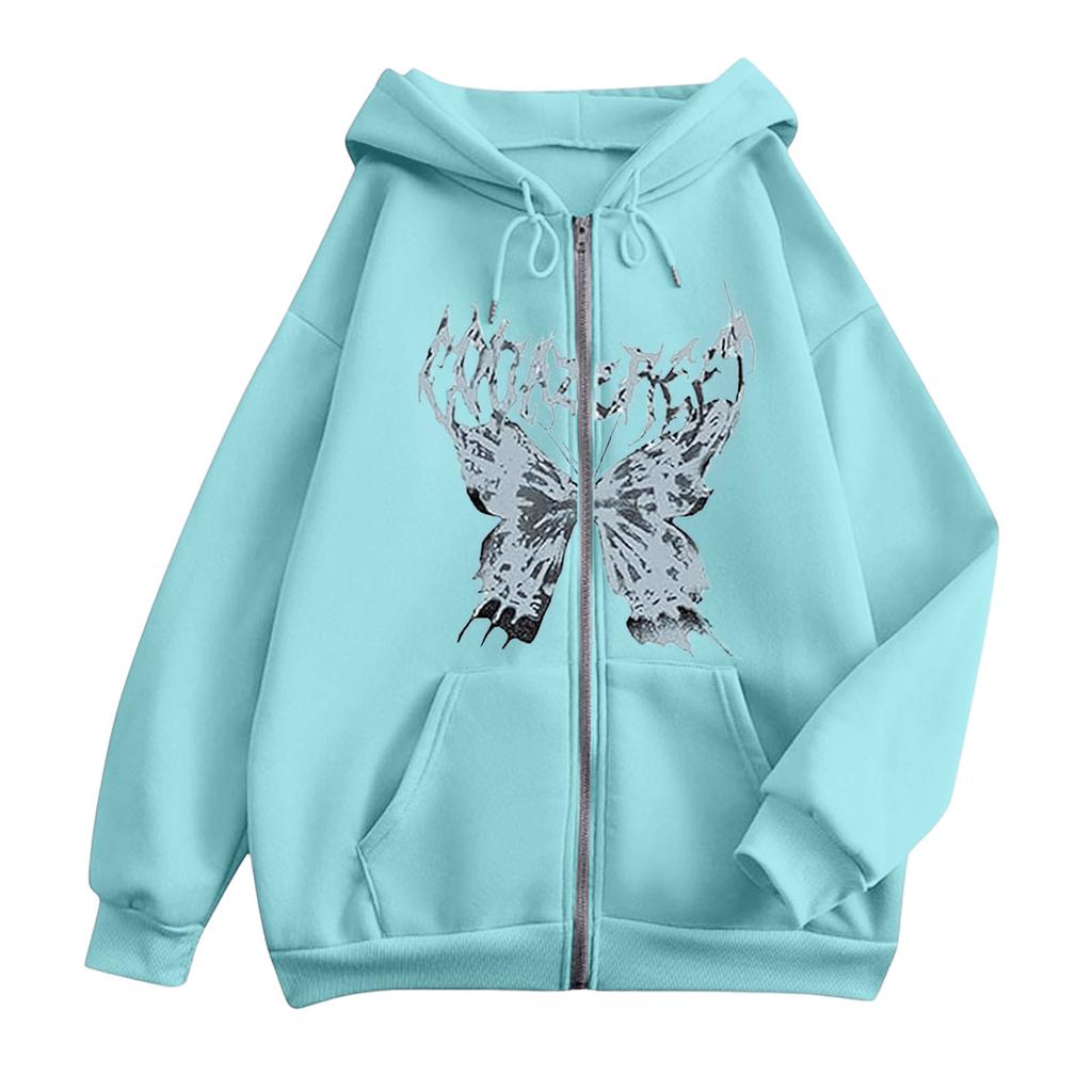 Women's Zip Up Hoodie Loose Fit Casual Printed Sweatshirt