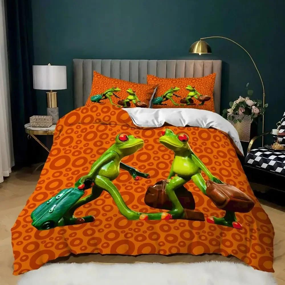 Frosch Bettbezug Set, Cartoon Frosch Bequemer Bettdeckenbezug Kissenbezug Bettwäscheset Kinder Schlafzimmer Dekoration Heimtextilien