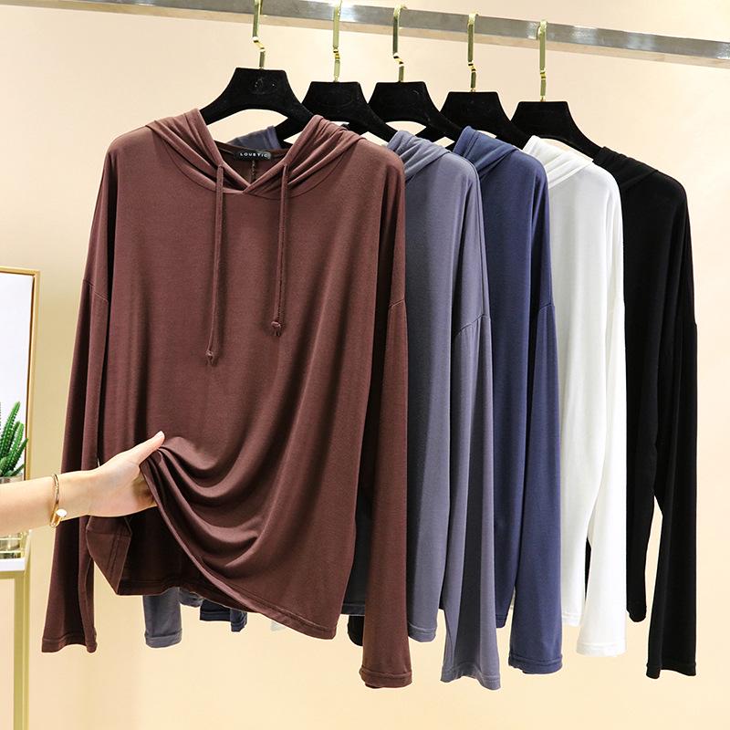 Women's Plus Size Loose Hooded Long Sleeve T-Shirt - Spring/Summer Sunscreen Layer