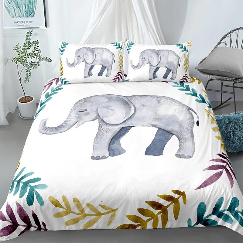 Elephant Duvet Cover King Queen Size Lovely Funny Small Elephant Bedding Set For Kids Teens Adults Wild Animal Soft Quilt Cover
