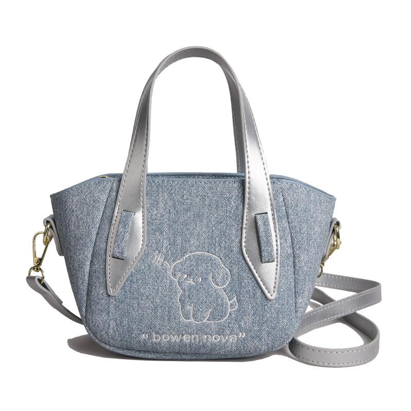 Spring new denim embroidery bag fashion niche large capacity shoulder shopping bag women's bag tide