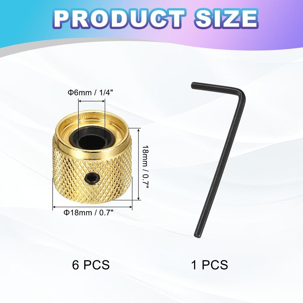 uxcell Set of 6 Metal Guitar Inch Universal Audio Control Dome Bass Speed Control Shaft Wrench Gold Knobs, 1/4 Volume, Tone, Knobs, Knobs, Guitar/Bass