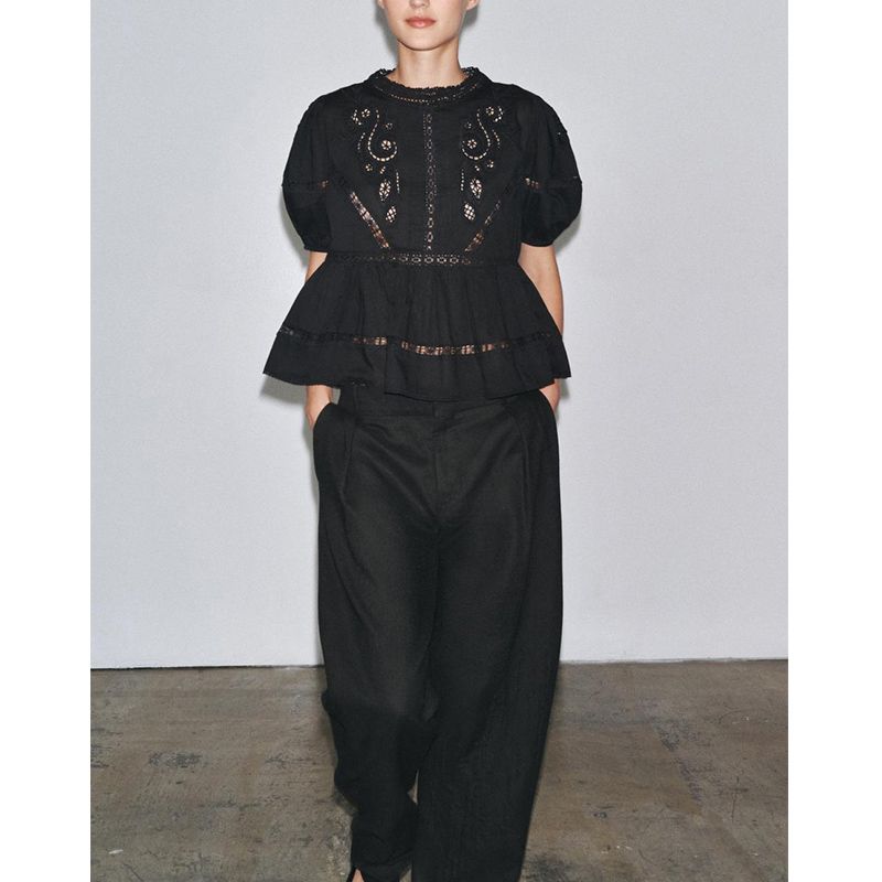 Summer New Arrival Women Clothes Cotton Round Neck Short Sleeve Embroidery Decoration Romantic Style Shirts Top 5107046