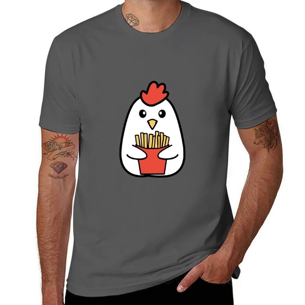 Cute chicken with a container of French fries TShirt Plus Size Basic Short Sleeve Top